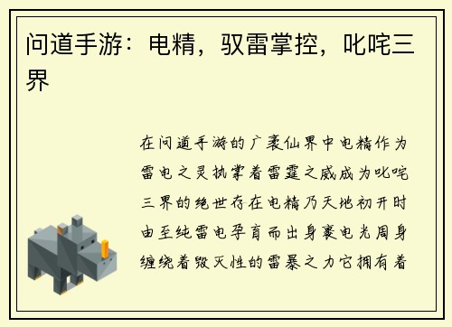 问道手游：电精，驭雷掌控，叱咤三界